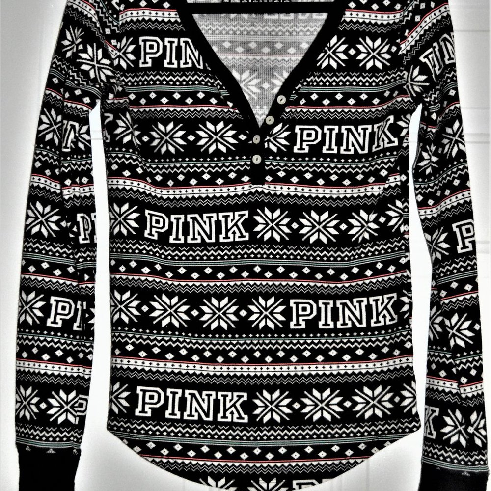 PINK Victoria's Secret Snowflake Waffle Knit Thermal Pajama Top Size Small
